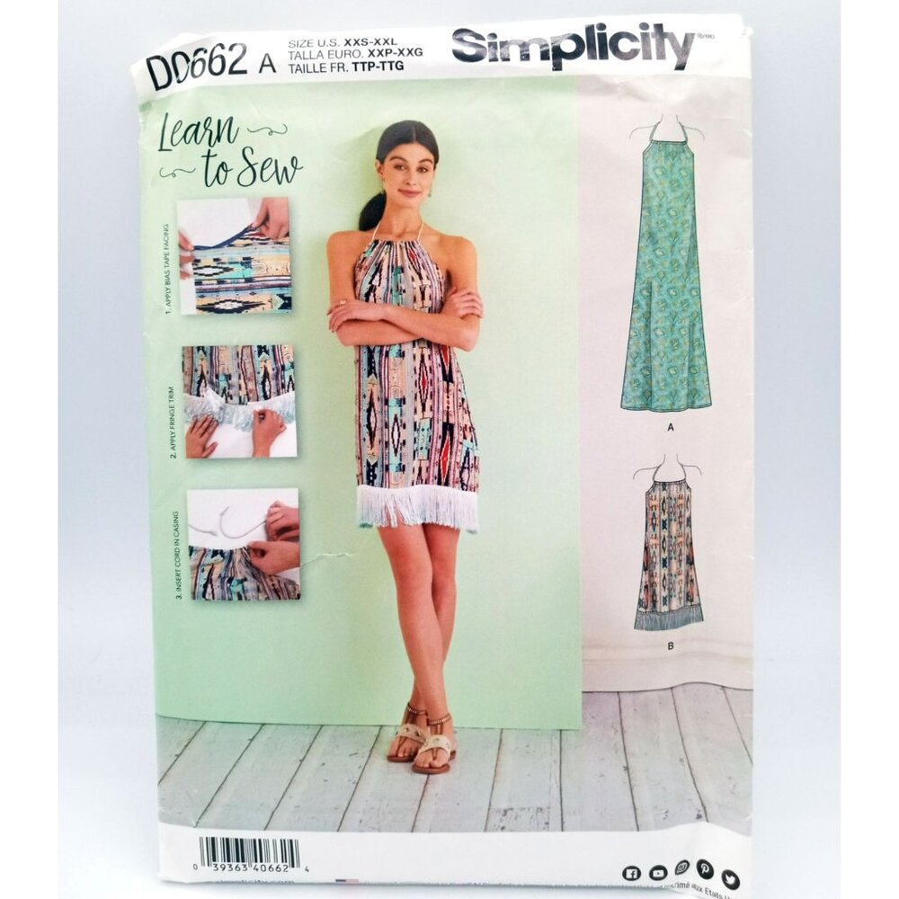 Simplicity Pattern D0662 Sz XXS-XXL Misses Halter Dress in Two Lengths Uncut